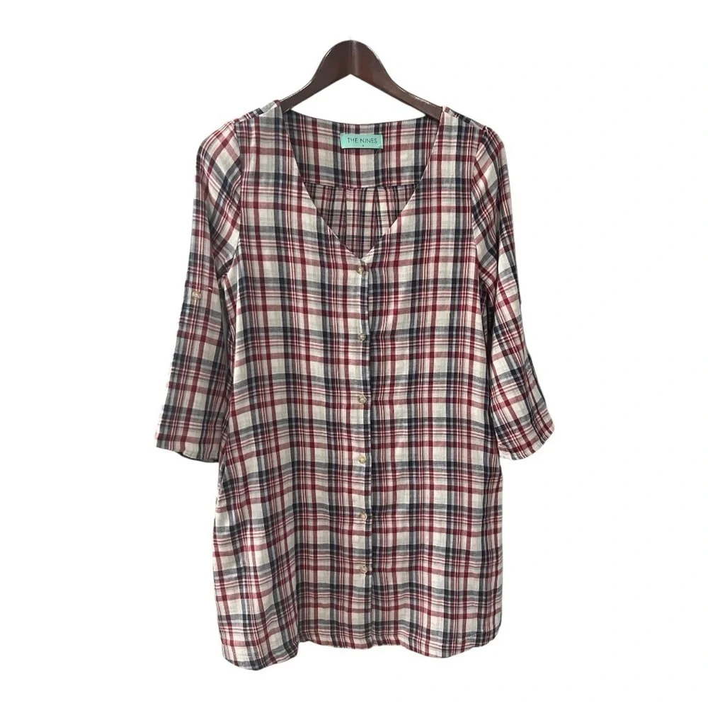 The NINES 100% Cotton Plaid Midi Dress Size S Women